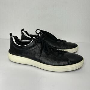 ECCO Mens Black Leather Low Top Lace up Sneakers Size 13 EU 47 No Insoles